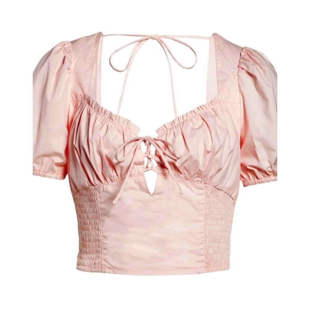 ASTR The Label Puff Sleeve Top Cropped Pink Women Medium NWT